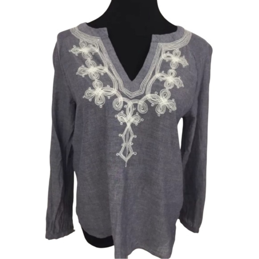 J CREW EMBROIDERED CHAMBRAY TUNIC‎ S